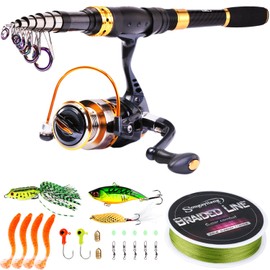 Sougayilang Fishing Rod Reel Combos Carbon Fiber Telescopic Fishing Pole with Spinning Reel Fishing Line Lures Fishing Gear Accessories for Travel Saltwater Freshwater Fishing-1.8M/5.91Ft