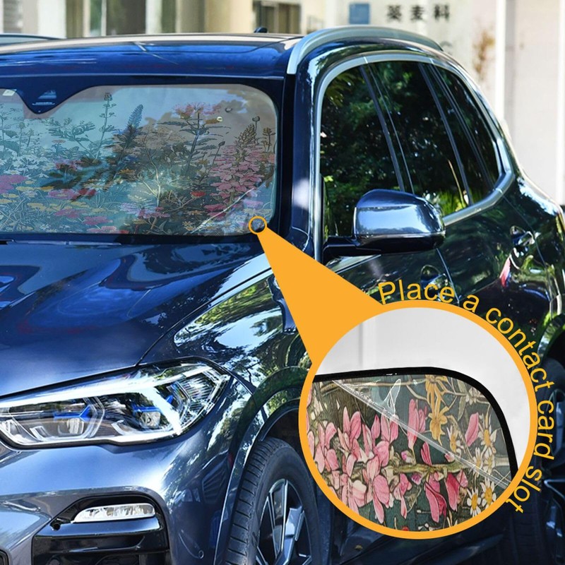 GOODOLD Vintage Wild Flowers Windshield Sun Shade for Cars, Trucks,