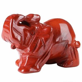 YATOJUZI 2" Red Jasper Elephant Decor Crystal Cute Polished Natural Stone HandCarved Big Sculpture Statue Figurines Gemstone Energy Hippie Home Room Office Desk Decoration Gifts for Women Men