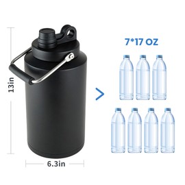 (Set of 2) 1 Gallon Water Bottle Insulated Stainless Steel Keeps Ice 48Hr, Large Water Gallon Jug Wide Mouth Leakproof Vacuum for Gym, Camping, & Construction
