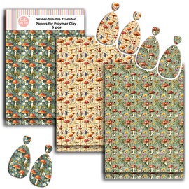 GOTO CLAY TOOLS Mushroom Watercolor Clay Transfer Paper – 6 Pcs (4 x 5.5 inch) Polymer Clay Transfer Sheets for Jewelry Making, Crafts & DIY Clay Designs