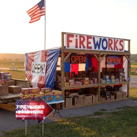 Memorywuu 3 Pcs Fireworks Sold Here Yard Sign 250th Anniversary Independence Day Arrow Single Sided Yard Signs 15" x 12" with Metal Stakes Advertise Your Business for Front Door Garden Lawn