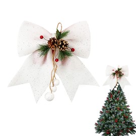 1P White Topper Bows for Christmas Tree,9.8x11.8in Glitter Wreaths Bows Large Sequin Ties Xmas Bows for Tree Topper,Xmas Tree Bows,Foam Bows Ornaments for Christmas Tree,Wreaths,Garland Decor