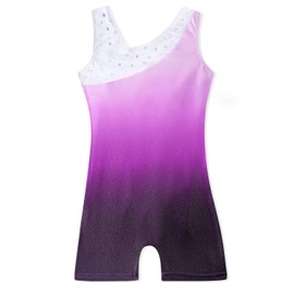 DAXIANG Gymnastics Leotards for Girls Leotard for Girls Gymnastics Outfit Black Shorts Dance Unitard Biketards Purple Sparkle