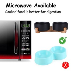 Petygooing Dog Bowls,Black Ceramic Cat Dog Bowl Set with Wood Stand for Food and Water,Non-Slip Cute Modern Pet Dish Set for Cats & Small and Medium Dogs (28OZ/6.1 in)