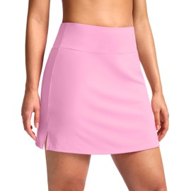 SANTINY 16" Skorts for Women with 2 Pockets High Waisted A Line Pickleball Golf Skort Casual Athletic Tennis Skirt (Pink_M)
