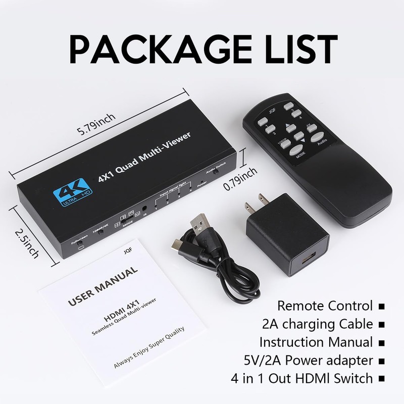 Yuemona HDMI Multiviewer Switch 4x1 Quad Multi-Viewer 4 in 1