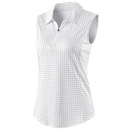 G Gradual Women's Golf Shirts Lightweight 1/4 Zip Collared Tank Top Sleeveless Polo Shirts for Tennis Pickleball Casual, Black Dot, M
