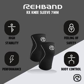 Rehband Knee Support for Strength Sports & Fitness - Knee Support 7 mm Neoprene, Flexible and Non-Slip, Knee Sleeve for Men and Women, Colour: Black, Size: XS