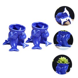 Operitacx 1pair Dolphin Planter Pen Holder Unique Pot for Cactus and Decorative Organizer Refreshing Desk