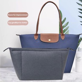 Purse Organizer Insert for Handbags – Felt Bag Organizer with Zipper, Multi-Pocket Divider for Longchamp, Totes, and Travel Bags, Inner Bag Liner for Women (Dark Grey,M)