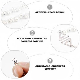 FERCAISH 1 Pair Crystal Pearl Bra Straps, Adjustable Crystal Straps, Anti Slip Pearl Straps, Removable Bra Shoulder Belt Replacement for Bra Tops Dress White