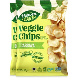 Heaven & Earth Cassava Chips, 5oz (2 Pack) Gluten Free | Non GMO | Low Sodium | Thin & Crisp Root Snack | Kosher