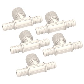SEAFLO Plastic PEX Pipe Coupling Fitting Tee Style 1/2"-14 MNPT x 1/2" Barb x 1/2" Barb - Compatible with PEX or PE-RT Pipe, Corrosion Resistant (5-Pack)