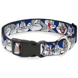 Buckle Down-Down Bugs Bunny Poses/Stars Navy Plastic Clip Collar, Bugs Bunny Close-UP Poses Blue, 1" Wide - Fits 15-26" Neck - Large