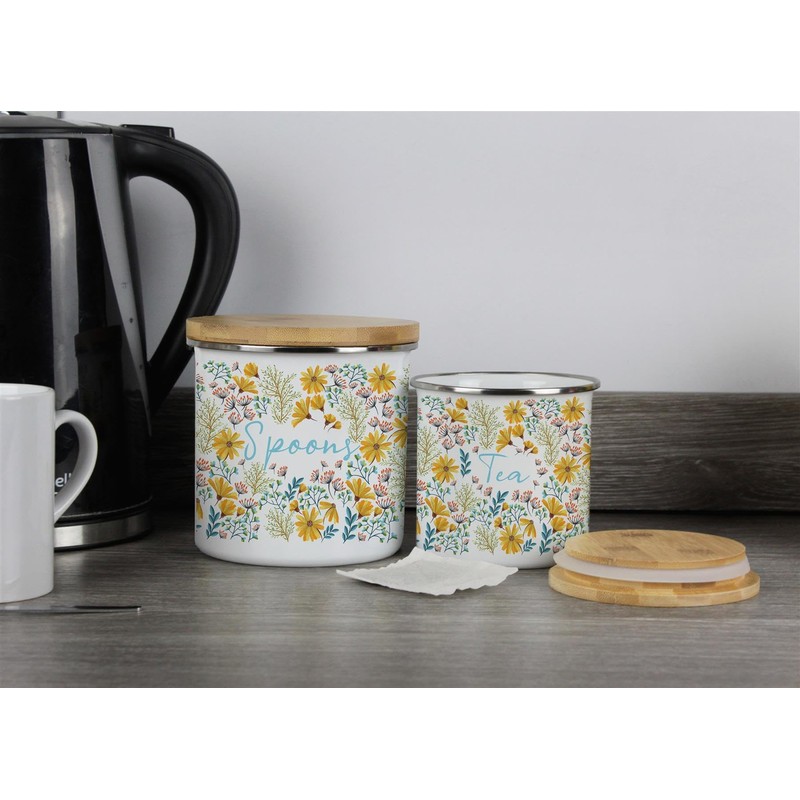 Purely Home Daisies Floral Tea Storage Canister - Flowers Design