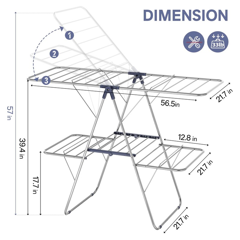 APEXCHASER Clothes Drying Rack with 4 Wings, Stainless Steel Drying