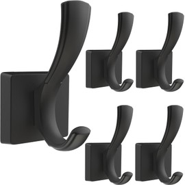 5 Pack Black Towel Hooks, Towels Robe Holder for Bathroom Coat Hooks for Wall Hanging Key Hat Backpack (5, Black)
