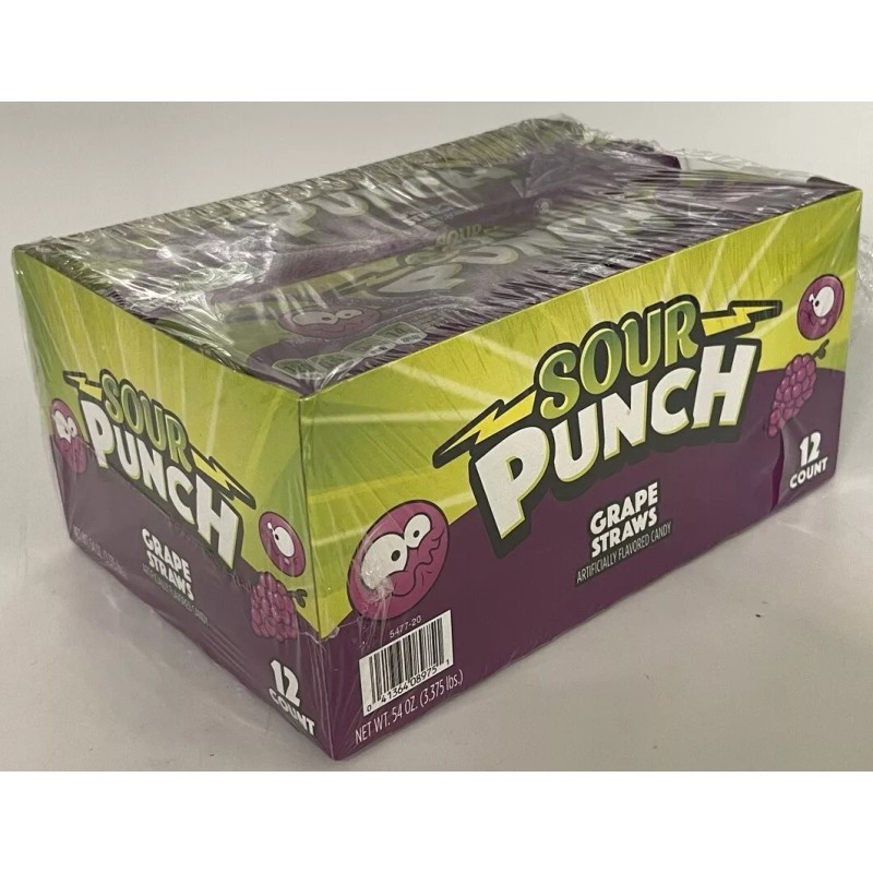 Sour Punch Straws Grape King Size Candy Bulk 12 Ct