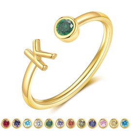 ZNBOH Gold Birthstone Initial Rings for Women Non Tarnish Dainty 14K Gold Plated Adjustable Letter Ring for Women Stackable Cute Thumb Pinky Fashion Unique Open Simple Birthday Gifts Jewelry