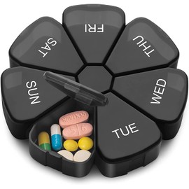 Portable 7 Day Pill Box,7 Day Portable Travel Pill Box,DispensersTravel Container for Vitamins Fish Oil with Moisture-Proof Design BPA Free Pill Container Large Size Medication Organizer (black)