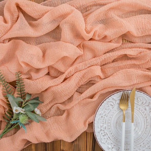 Aoksunova Muslin Wedding Table Runner, Apricot, Decorative Cheesecloth Fabric, 80
