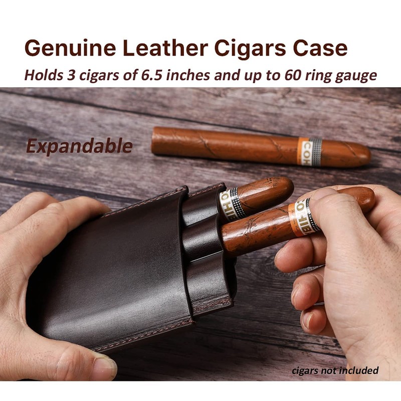 Hiram Cigar Travel Case for 3 Cigars Genuine Oil Leather