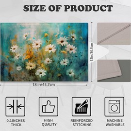 Retro White Daisy Placemats Set of 6 Linen Heat Resistant,Floral Modern Art Table Mats Washable Rustic Place Mats Decoration for Home Kitchen Dining Room Party 12x18 Inch
