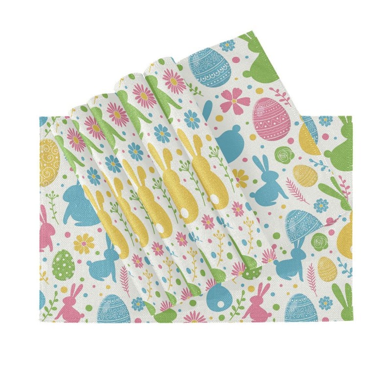 Happy Easter Day Bunny Eggs Placemats Set of 6 Easter