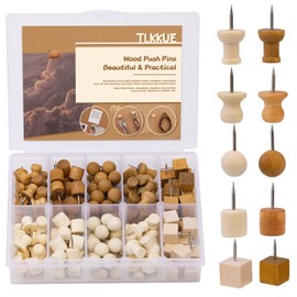 TLKKUE 140 Pieces Push Pins, 5 Style Wood Push Pins Decorative Thumb Tacks for Cork Board Photos Documents Drawings Maps Office Classroom Home Craft Projects