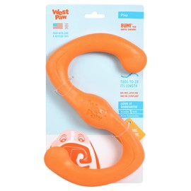WEST PAW Zogoflex Bumi Dog Tug Toy – S-Shaped, Lightweight Chew Toys for Fetch, Play, Pet Exercise – Tug of War Soft Flinging Squishy Chewy Toy for Dogs – Guaranteed, Latex-Free, Small 8", Tangerine
