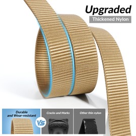 JASGOOD Men’s Ratchet Belt,Heavy-Duty Nylon Web Work Belt with Automatic No-Hole Buckle for Jeans,Golf Brown