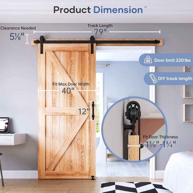 EaseLife 6.7 FT Sliding Barn Door Hardware Kit and Handle