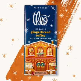 Theo Chocolate Holiday Gingerbread Toffee Organic Dark Chocolate Bar, 55% Cacao, 12 Pack | Vegan, Fair Trade