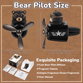 Bear Pilot Car Air Freshener Cute Car Diffuser Rotating Propeller Air Outlet Vent Fresheners Aromatherapy Ornament Car Accessories Automotive Air Fresheners for Cars (Cool Style)
