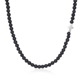 GAVU Religious Jewelry Cross Lava Crystal Beaded Necklace for Men 24"