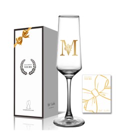 Monogrammed Champagne Flutes with Initials M,Birthday Glass Gift