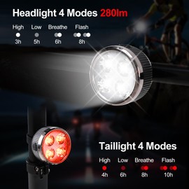 WILDOMS Rechargeable Bike Lights Front and Rear 4 Mode IPX4 Waterproof, Easy Install Bicycle Headlight Taillight for Road Mountain Cycling Scooters Adults Kids (2-Pack)