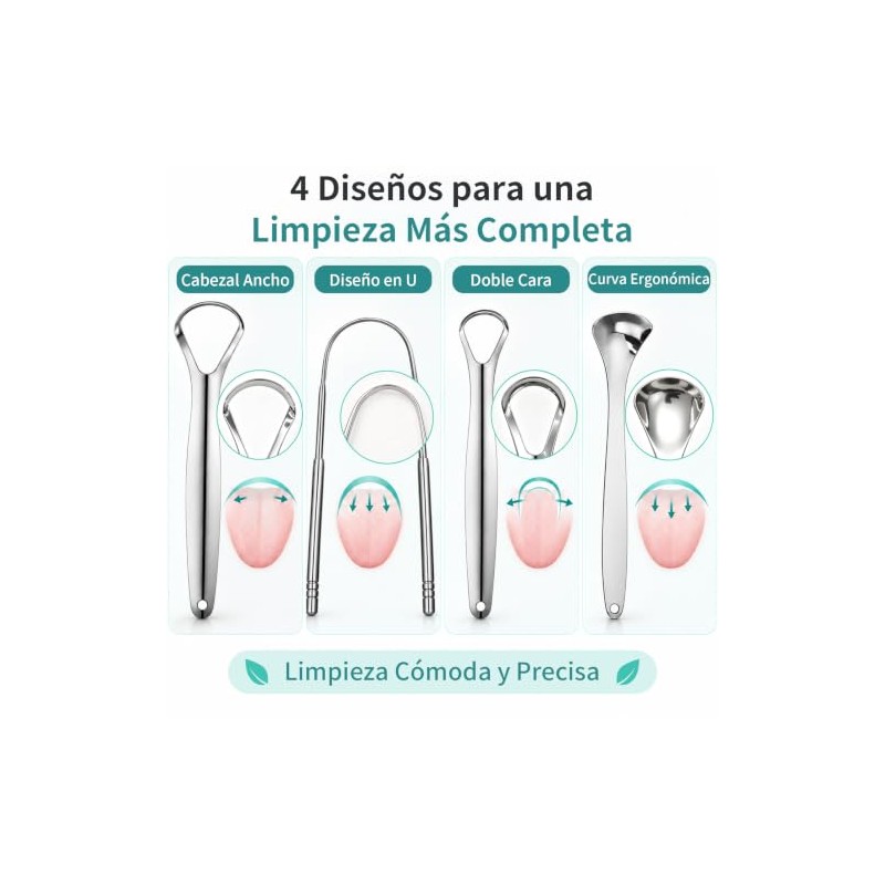 Janety Limpiador de Lengua de Acero Inoxidable, Set de 4