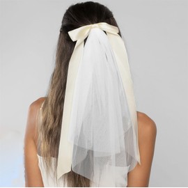 LERTREE Bridal Veil Hair Clips with Big Bow, Wedding Tulle Hairclips with Long Ribbon Bowknot Spring Snap Hair Barrettes for Women ﻿