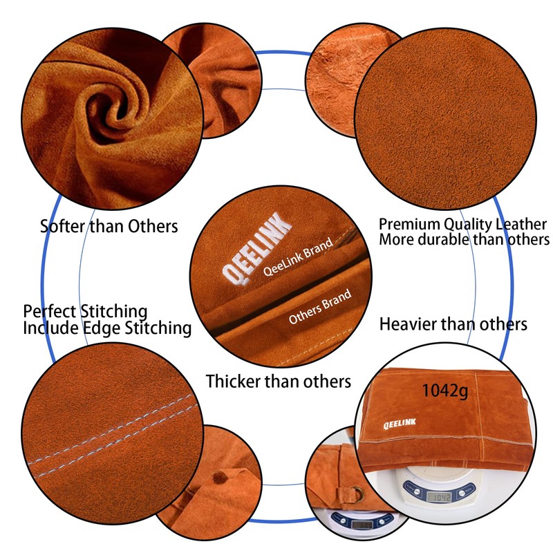 QeeLink Leather Welding Apron with 6 Pockets - Heat &