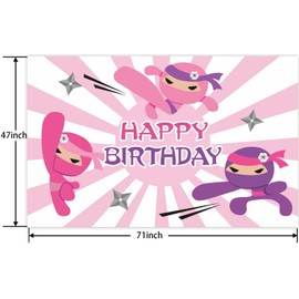 Samurai Happy Birthday Banner Backdrop Background Photo Booth Props Flag Kit Pink Warrior Theme Decor for Girls Princess 1st Birthday Party Baby Shower Favors Supplies Decorations