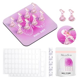 MelodySusie Soporte para uñas postizas, cuadrado de metal rosa con diseño de mariposa, base magnética para exhibir pinturas, con soporte para pinceles y cinta adhesiva reutilizable de doble cara para