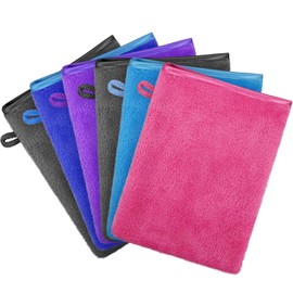 6 Stück Waschlappen Microfaser Super Weicher Waschhandschuhe Frottee Mikrofaser Waschlappen Bunt Grau Blau Rot Lila Waschhandschuh Körper Gesicht Coral Fleece Waschlappen Set Baby Kinder Frau