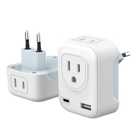HEEDU Adaptador de Enchufe Europeo, Cargador de Viaje con Puerto Tipo C y USB, Adaptador Americano a Europeo de Salidas CA por UE, España, Alemania, Francia (Tipo C + USB - Europa)