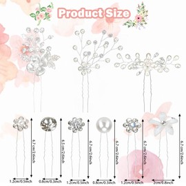 33Pcs Bridal Wedding Hair Pins, Rhinestone Flower Hair Pins U Shaped Hair Crystal Hair Clips, Metal Silver Pearl Bobby Pins Hair Jewelry Accessories for Women Girls Thick Long Hair