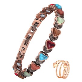 Jecanori Copper Bracelets & Ring for Women,Magnetic Bracelets for Women with 3800 Gauss Ultra Magnets and Sizing Tool