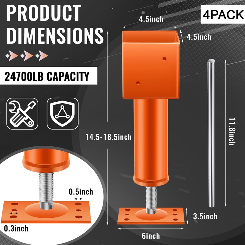 Lasnten 2 Pcs 4.5x4.5 Screw Jack Post 14.5" - 18.5"