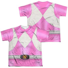 Popfunk Power Rangers Pink Ranger Front Back Print 100% Polyester Youth Costume T Shirt for Boys & Girls, Large