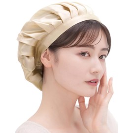 COCOSILK Night Cap, Silk, Simple Type, For Sleeping, Silk Cap, 100% Silk, Hair Cap, Long, Short Hair, champagne gold, L